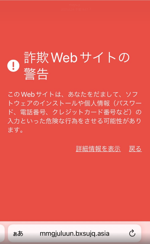 詐欺ウェブサイトの警告