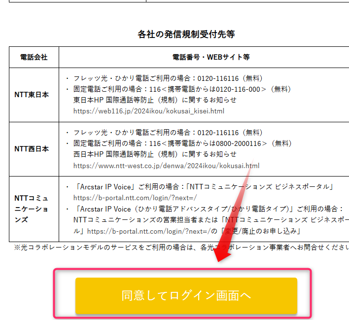 同意してログイン画面へのボタンをタップ